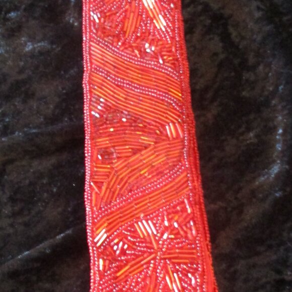 Vintage 1980's Red Sequined Beaded Belt - Picture 2 of 4